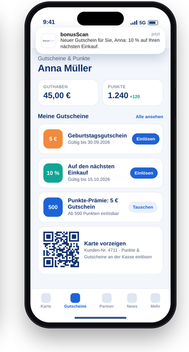 bonusScan-App mit Guthaben, Punkten und Gutscheinen